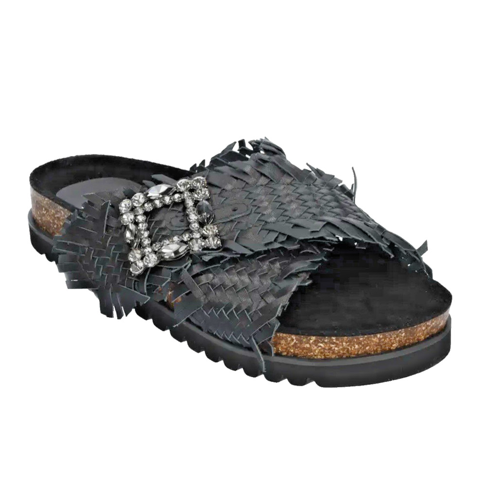 ibi Lou Danna Leather Slide Sandal 6 US/36 EU Black Studded Platform NIB New